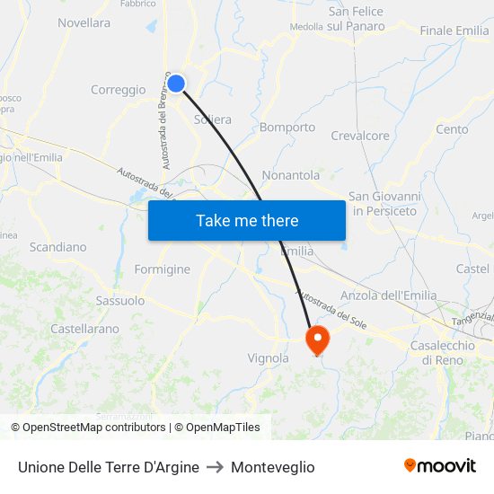 Unione Delle Terre D'Argine to Monteveglio map