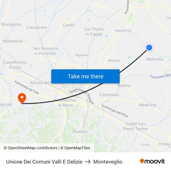 Unione Dei Comuni Valli E Delizie to Monteveglio map