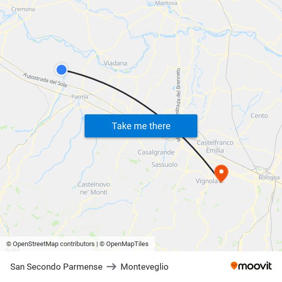 San Secondo Parmense to Monteveglio map