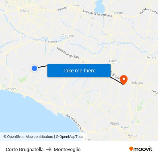 Corte Brugnatella to Monteveglio map