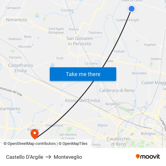 Castello D'Argile to Monteveglio map