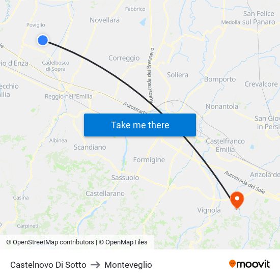 Castelnovo Di Sotto to Monteveglio map