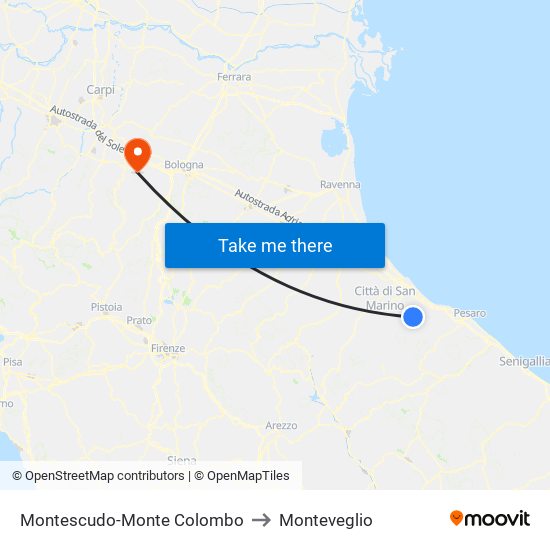 Montescudo-Monte Colombo to Monteveglio map