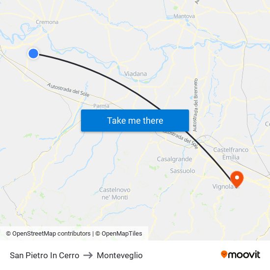 San Pietro In Cerro to Monteveglio map