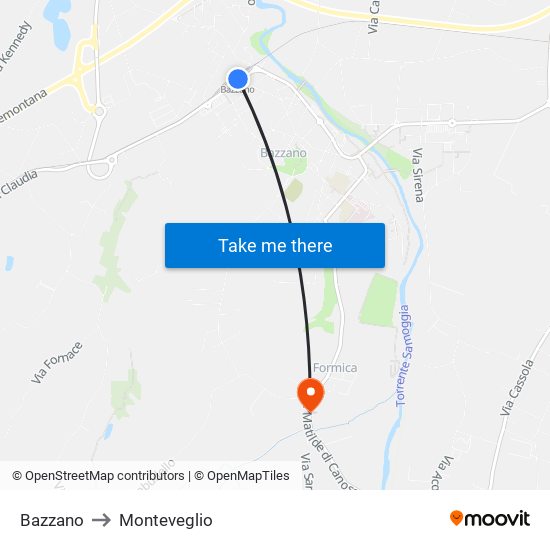 Bazzano to Monteveglio map