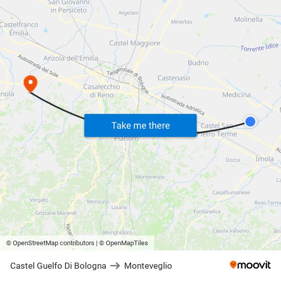 Castel Guelfo Di Bologna to Monteveglio map
