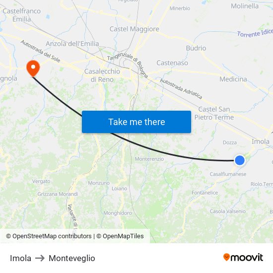 Imola to Monteveglio map