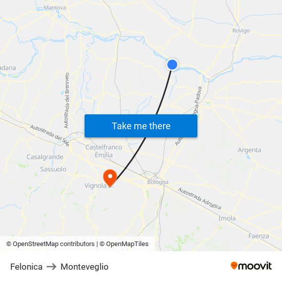 Felonica to Monteveglio map
