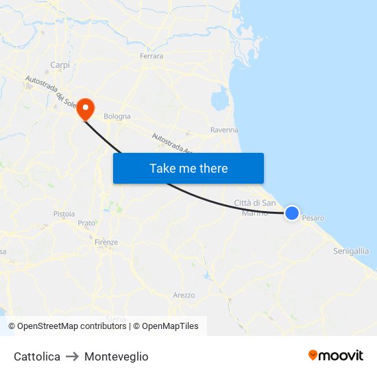 Cattolica to Monteveglio map