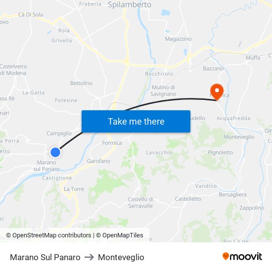 Marano Sul Panaro to Monteveglio map