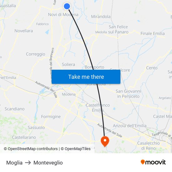 Moglia to Monteveglio map