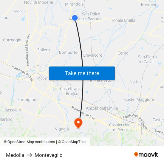 Medolla to Monteveglio map