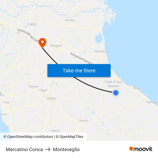 Mercatino Conca to Monteveglio map