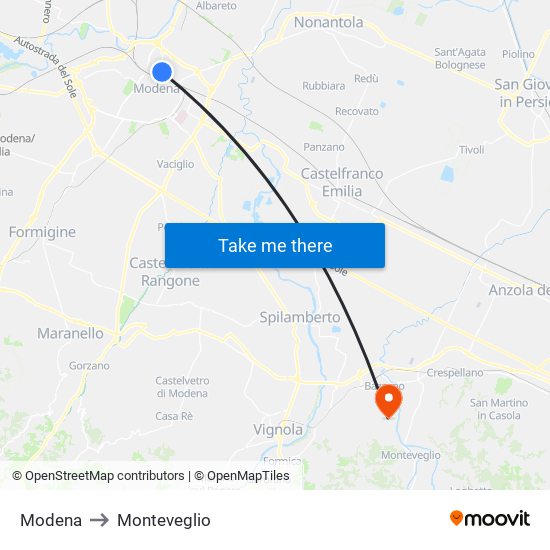 Modena to Monteveglio map