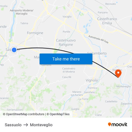 Sassuolo to Monteveglio map