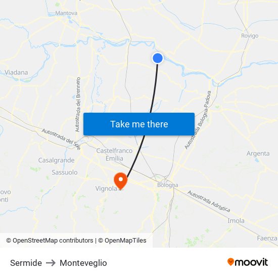 Sermide to Monteveglio map