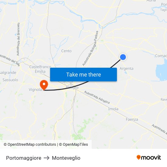 Portomaggiore to Monteveglio map