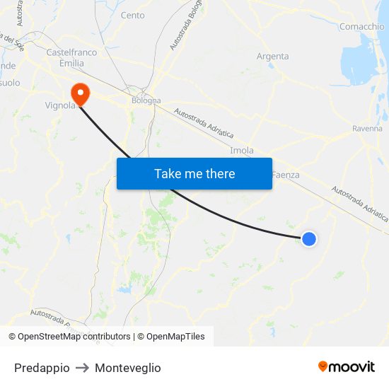 Predappio to Monteveglio map