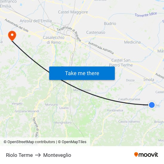 Riolo Terme to Monteveglio map