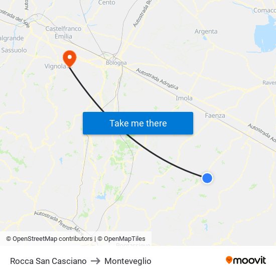 Rocca San Casciano to Monteveglio map