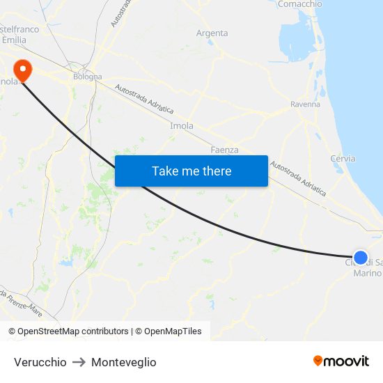 Verucchio to Monteveglio map