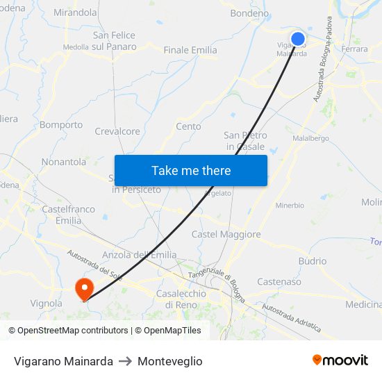 Vigarano Mainarda to Monteveglio map