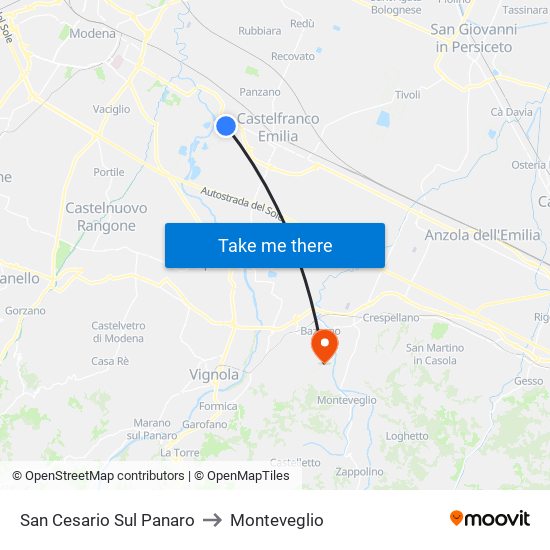 San Cesario Sul Panaro to Monteveglio map