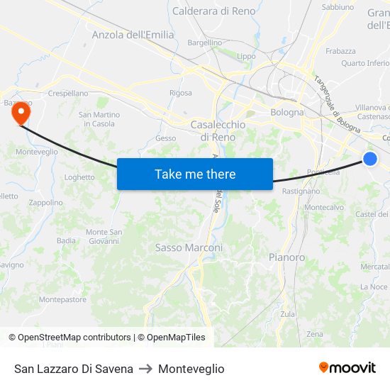 San Lazzaro Di Savena to Monteveglio map