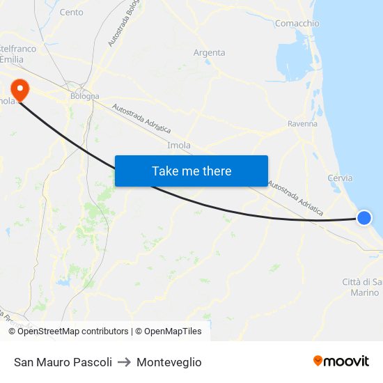 San Mauro Pascoli to Monteveglio map