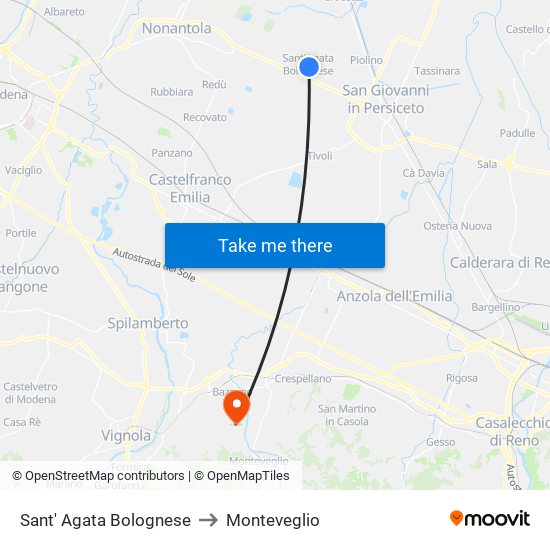 Sant' Agata Bolognese to Monteveglio map