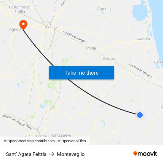 Sant' Agata Feltria to Monteveglio map