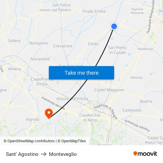 Sant' Agostino to Monteveglio map