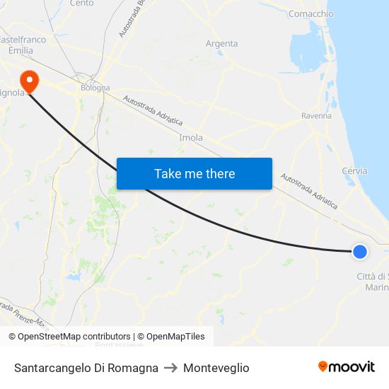 Santarcangelo Di Romagna to Monteveglio map