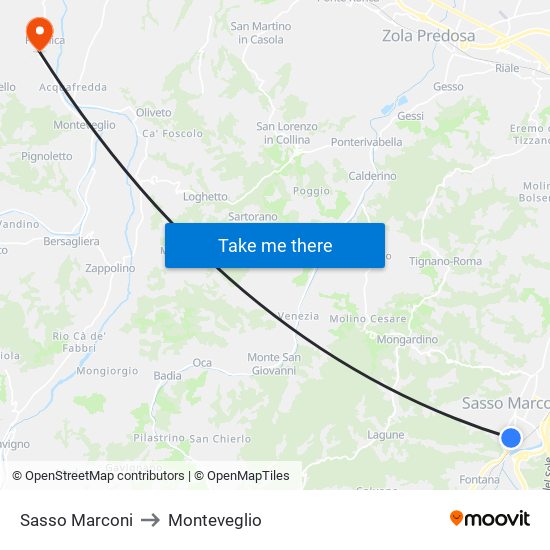 Sasso Marconi to Monteveglio map