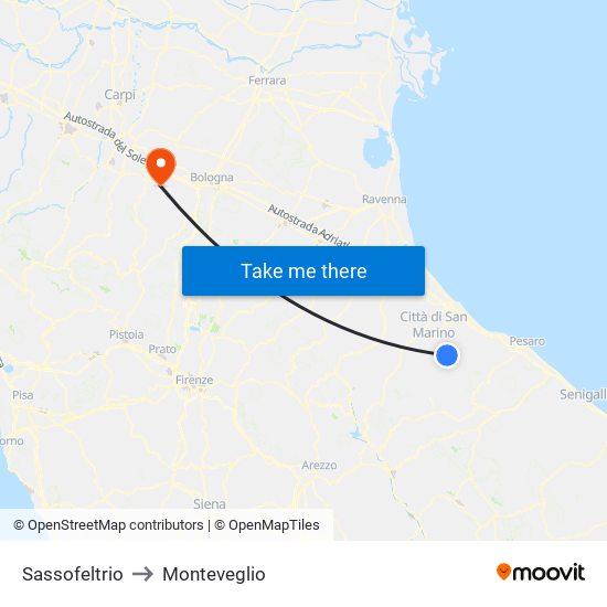 Sassofeltrio to Monteveglio map