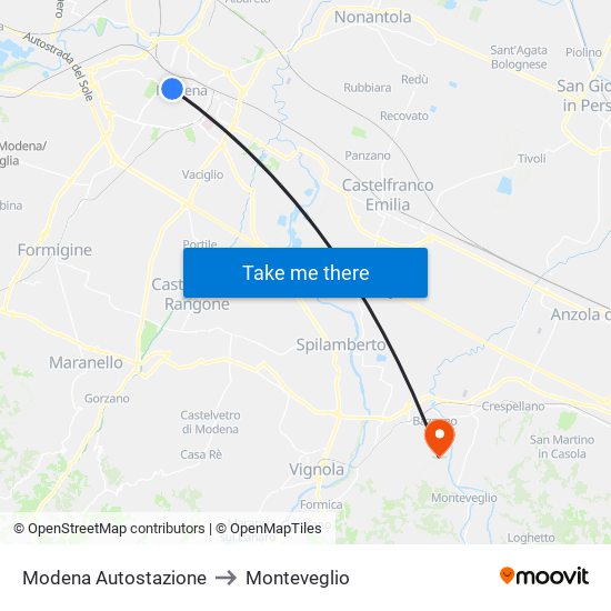 Modena  Autostazione to Monteveglio map