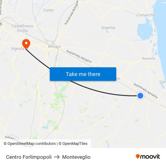 Centro Forlimpopoli to Monteveglio map