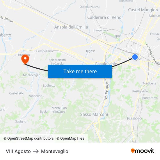 VIII Agosto to Monteveglio map