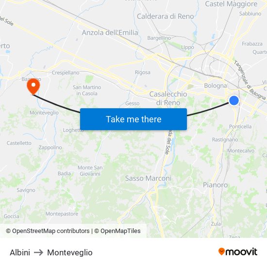 Albini to Monteveglio map