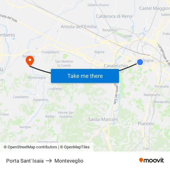 Porta Sant`Isaia to Monteveglio map