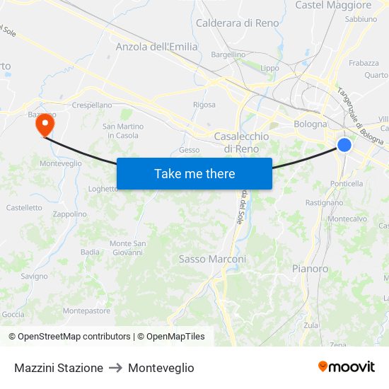 Mazzini Stazione to Monteveglio map