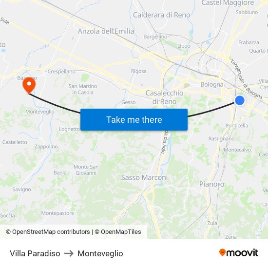 Villa Paradiso to Monteveglio map