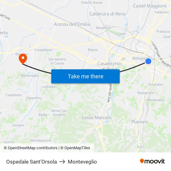 Ospedale Sant'Orsola to Monteveglio map