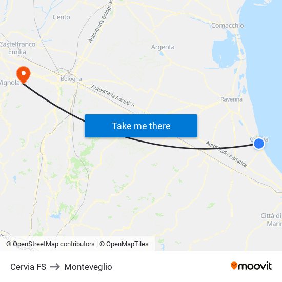 Cervia FS to Monteveglio map
