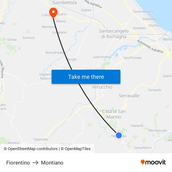 Fiorentino to Montiano map