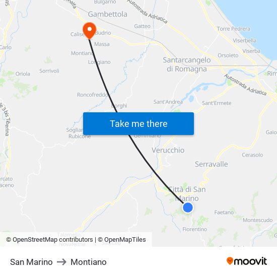 San Marino to Montiano map