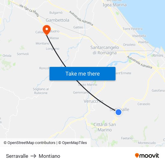 Serravalle to Montiano map