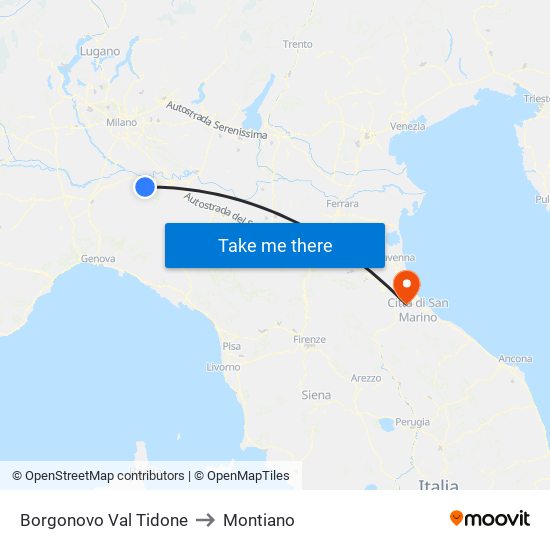 Borgonovo Val Tidone to Montiano map