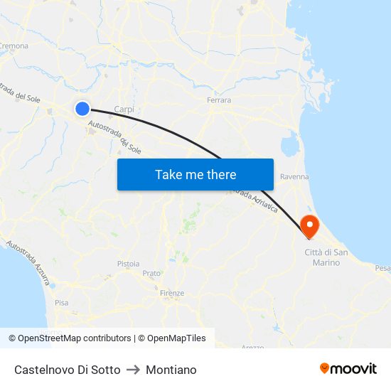 Castelnovo Di Sotto to Montiano map