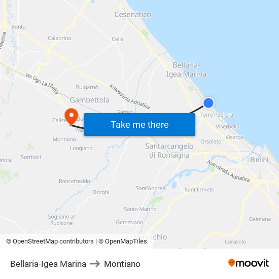 Bellaria-Igea Marina to Montiano map